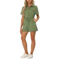 thumbnail image 1 of INSPIRE CHIC Casual Jumpsuit for Women's Lapel Collered Two Pockets Shorts Romper XS Army Green, 1 of 6