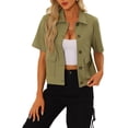 thumbnail image 1 of INSPIRE CHIC Casual Linen Jackets for Women's Turndown Collar Short Sleeve Lightweight Button Down Jacket, 1 of 4