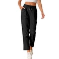 thumbnail image 1 of INSPIRE CHIC Casual Linen Pants for Women's Drawstring Elastic Waist Tapered Pants with Pockets Black S, 1 of 5