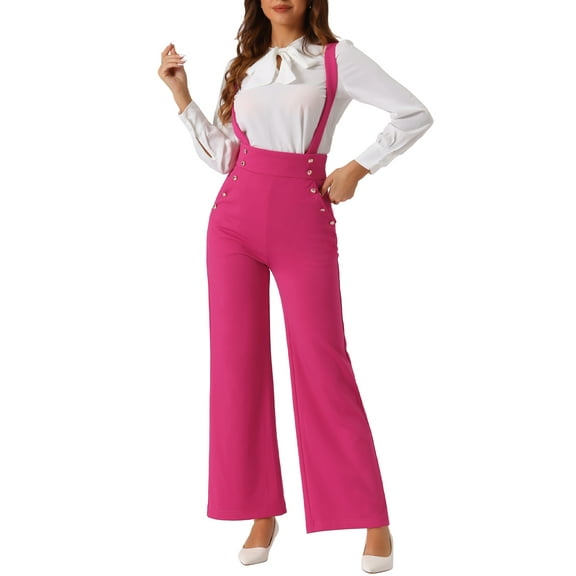 INSPIRE CHIC Women's Jumpsuits Adjustable Straps Wide Leg Suspenders Overall Jumpsuits L Hot Pink