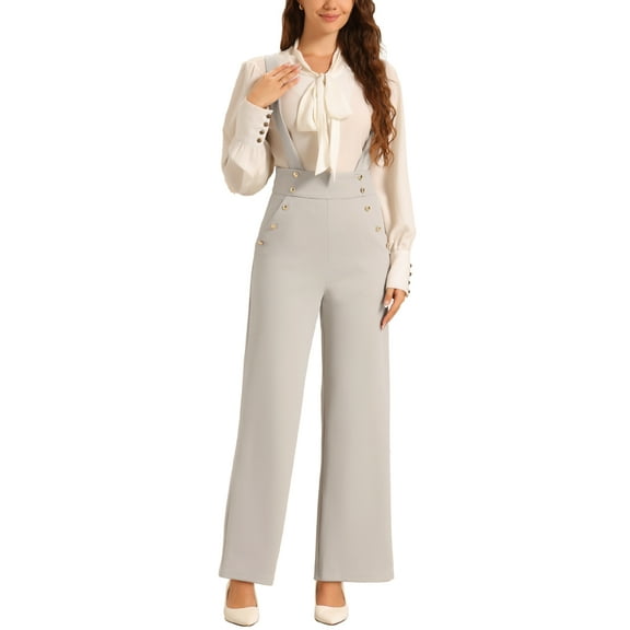 INSPIRE CHIC Women's Jumpsuits Adjustable Straps Wide Leg Suspenders Overall Jumpsuits M Grey Beige
