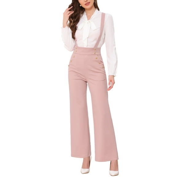 INSPIRE CHIC Women's Jumpsuits Adjustable Straps Wide Leg Suspenders Overall Jumpsuits M Pink
