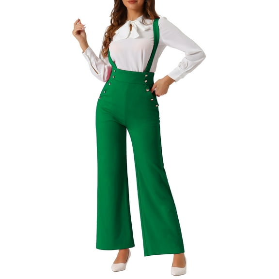 INSPIRE CHIC Women's Jumpsuits Adjustable Straps Wide Leg Suspenders Overall Jumpsuits S Dark Green