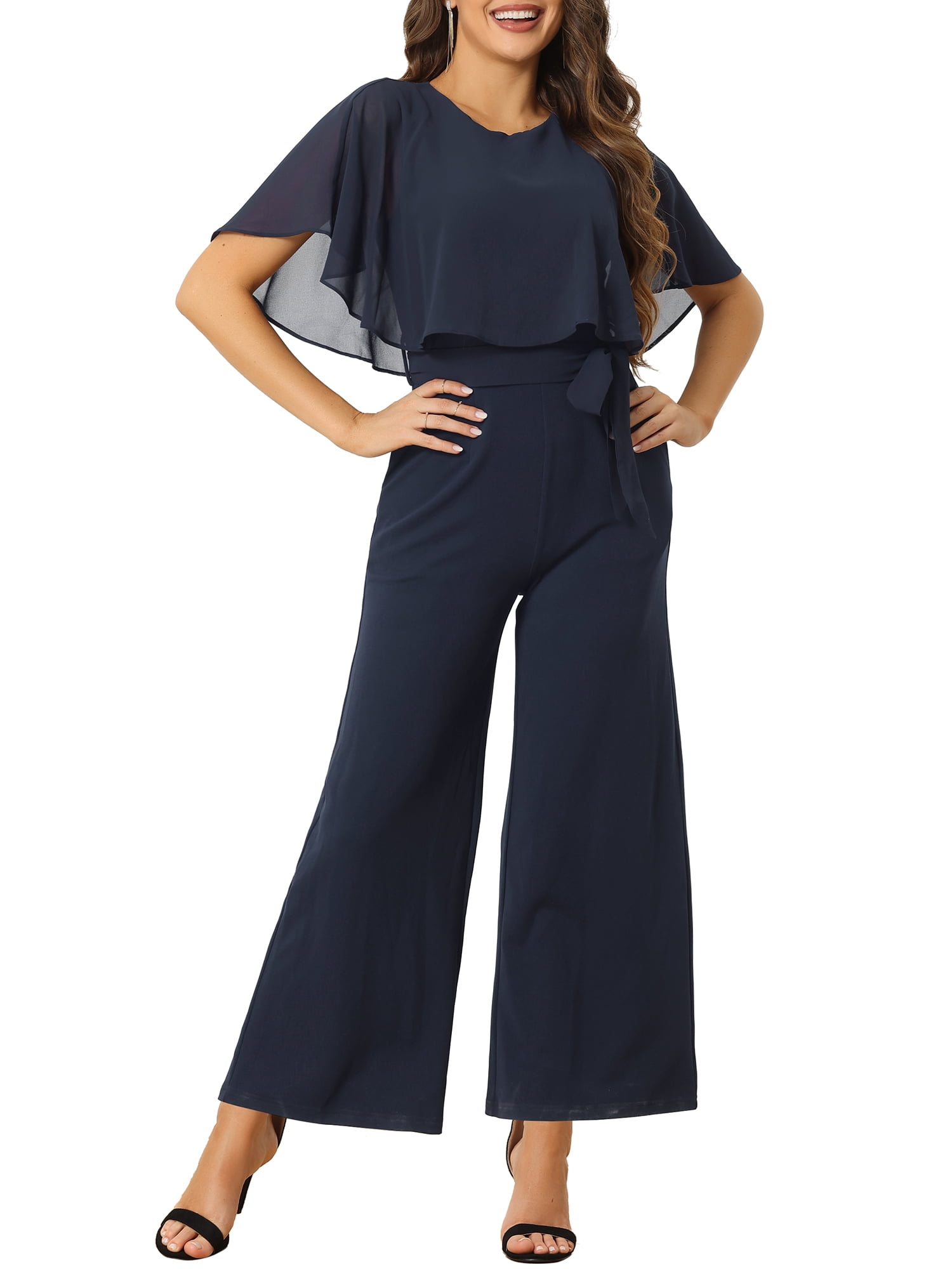 INSPIRE CHIC Ruffle Sleeve Jumpsuit for Women's Dressy Casual Tie