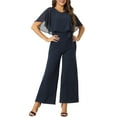 thumbnail image 1 of INSPIRE CHIC Casual Romper for Women's Ruffle Sleeve Belted Wide Leg Pants Jumpsuit XS Navy Blue, 1 of 6