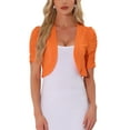 thumbnail image 1 of INSPIRE CHIC Casual Short Sleeve Mesh Sheer Shrug for Women's Open Front Cropped Cardiga Bolero M Orange, 1 of 5