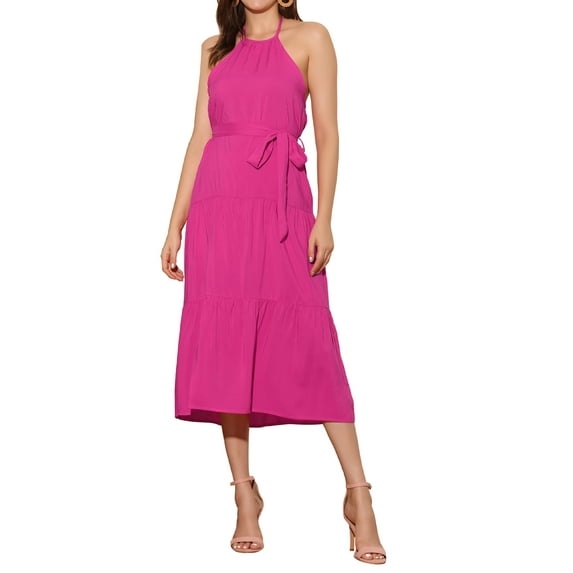 INSPIRE CHIC Casual Sleeveless a Line Summer Dress for Women's Solid Color Loose Swing Dress L Hot Pink