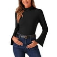thumbnail image 1 of INSPIRE CHIC Casual Turtleneck Top for Women's Split Long Sleeves Basic Tee Top, 1 of 5