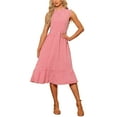 thumbnail image 1 of INSPIRE CHIC Check Plaid Dress for Women's Mock Neck Ruffled Sleeveless Dress, 1 of 5