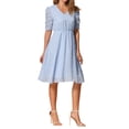 thumbnail image 1 of INSPIRE CHIC Women's Dress Chiffon Metallic Stars Ruched Sleeve V Neck A-line Dress XL Blue, 1 of 6