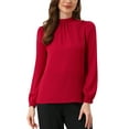 thumbnail image 1 of INSPIRE CHIC Chiffon Shirt for Women Work Office Mock Neck Long Sleeve Blouse L Red, 1 of 5
