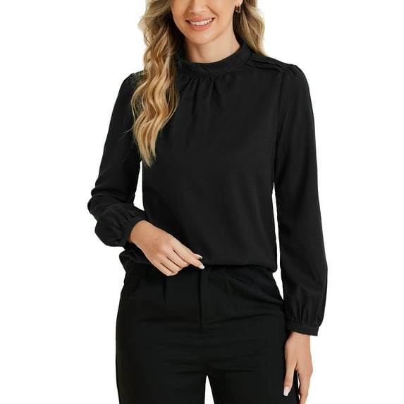 INSPIRE CHIC Chiffon Shirt for Women Work Office Mock Neck Long Sleeve Blouse M Black