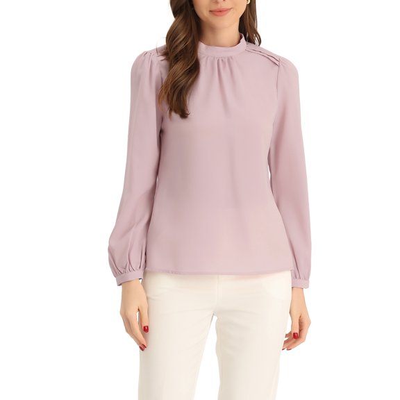 INSPIRE CHIC Chiffon Shirt for Women Work Office Mock Neck Long Sleeve Blouse M Pink