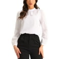 thumbnail image 1 of INSPIRE CHIC Chiffon Shirt for Women Work Office Mock Neck Long Sleeve Blouse M White, 1 of 6