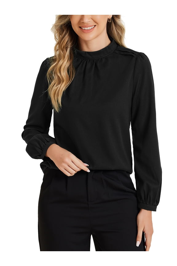 Chiffon Shirt for Women Work Office Mock Neck Long Sleeve Blouse XS Black