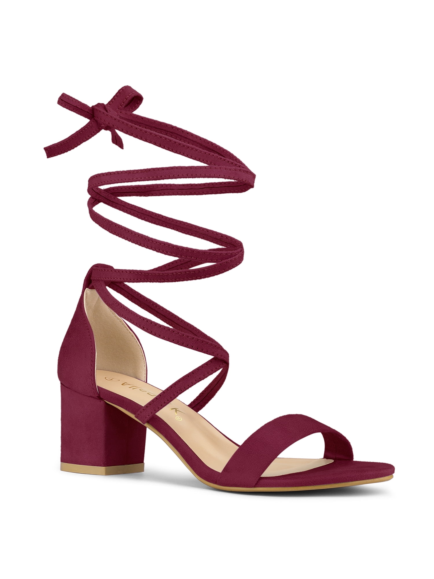 Allegra K Women's Ankle Strap Pointed Toe Block Heels Pumps Burgundy 8.5