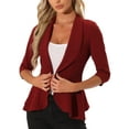 thumbnail image 1 of INSPIRE CHIC Classic Open Front Blazer Jacket for Women's Draped Collar 3/4 Sleeve Ruffle Jacket Outerwear, 1 of 5