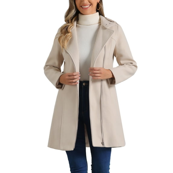 INSPIRE CHIC Classic Stand Collar Coat for Women's Zip Up Trench Coats with Belt XL Beige