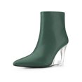 thumbnail image 1 of BLISSFUL STEP Women's Ankle Boots Clear Heel Pointed Toe Wedge Heels Faux Leather Booties Dark Green 10, 1 of 7