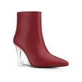 thumbnail image 1 of BLISSFUL STEP Women's Ankle Boots Clear Heel Pointed Toe Wedge Heels Faux Leather Booties Red 9, 1 of 7