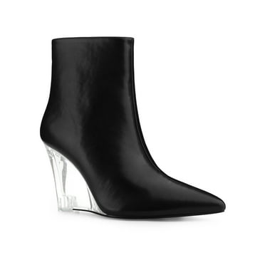 Allegra K Clear Heel Pointed Toe Wedge Heels Ankle Boots for Women