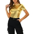 thumbnail image 1 of Allegra K Clubwear Blouse for Women's Short Sleeve Shiny Metallic Tee Top, 1 of 5