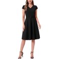 thumbnail image 1 of INSPIRE CHIC Cocktail Dresses for Women's Belted V Neck Cap Sleeve Flowy A-line Dress M Black, 1 of 6