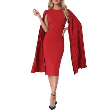 INSPIRE CHIC Cocktail Evening Dress for Women's Pleated Cloak Long Sleeve Cape Pencil Dress