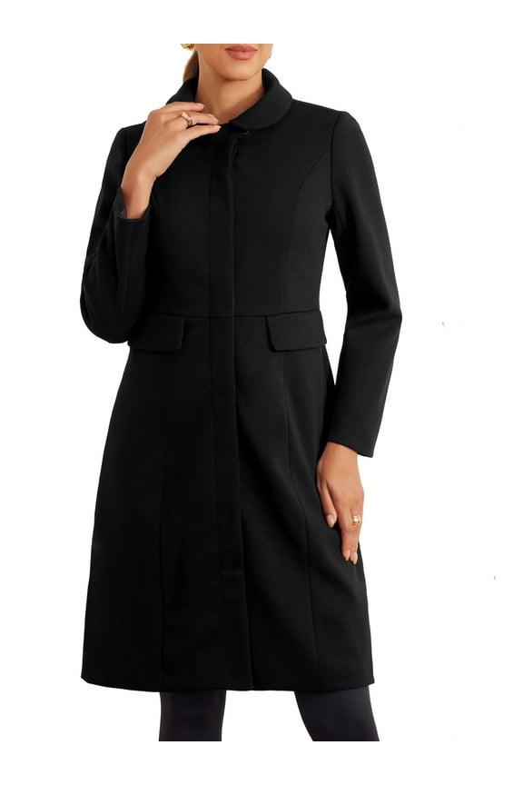 Collar Coat for Women's Buttons Long Sleeve A-Line Casual Long Winter Coats XL Black