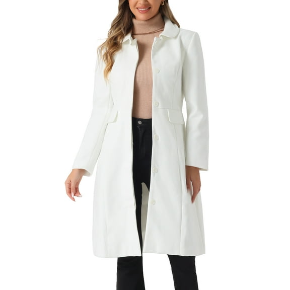 INSPIRE CHIC Collar Coat for Women's Buttons Long Sleeve A-Line Casual Long Winter Coats XS Cream White