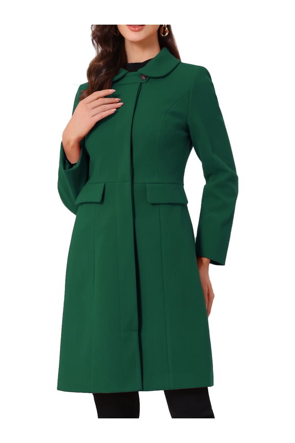 Allegra K Collar Coat for Women's Buttons Long Sleeve A-Line Casual Long Winter Coats XS Dark Green