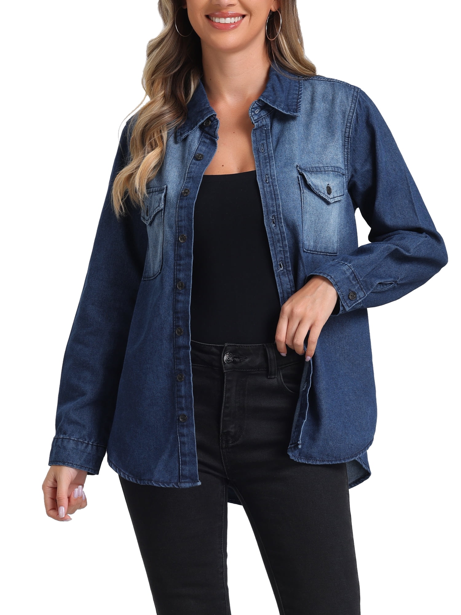 【HOLIDAY】SHORT DENIM JACKET APEXFWDT Womens Cropped Denim Shirt Jackets Long Sleeve