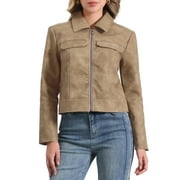 INSPIRE CHIC Women's Faux Leather Jacket Turndown Collar Long Sleeve Zip Jackets L Black