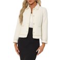 thumbnail image 1 of INSPIRE CHIC Collar Jackets for Women's Long Sleeve Pearl Button with Pokets Contrast Trim Coats S White, 1 of 6