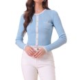 thumbnail image 1 of INSPIRE CHIC Contrast Ribbed Knit Shirt for Women's Round Neck Button Decor Crop Sweater Tops, 1 of 6