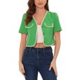 thumbnail image 1 of Allegra K Contrast Trim Jacket for Women's V Neck Short Sleeve Single Breasted Work Blazer L Green, 1 of 6