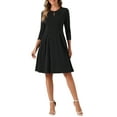 thumbnail image 1 of INSPIRE CHIC Crew Neck Dress for Women's 3/4 Sleeve Pleated A-Line Casual Elegant Dresses XS Black, 1 of 6