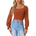 thumbnail image 1 of INSPIRE CHIC Crop Blouse Long Sleeve Top for Women's Ruffle Square Neck Casual Blouses Caramel XS, 1 of 5