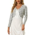 thumbnail image 1 of INSPIRE CHIC Crop Jacket for Women's Open Front Long Sleeve Plaid Tweed Blazers White XS, 1 of 5