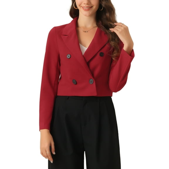 INSPIRE CHIC Cropped Blazer Jacket for Women's Notched Lapel Collar Casual Office Blazers M Red