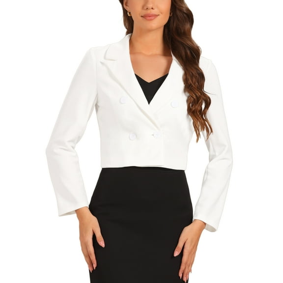 INSPIRE CHIC Cropped Blazer Jacket for Women's Notched Lapel Collar Casual Office Blazers XL White