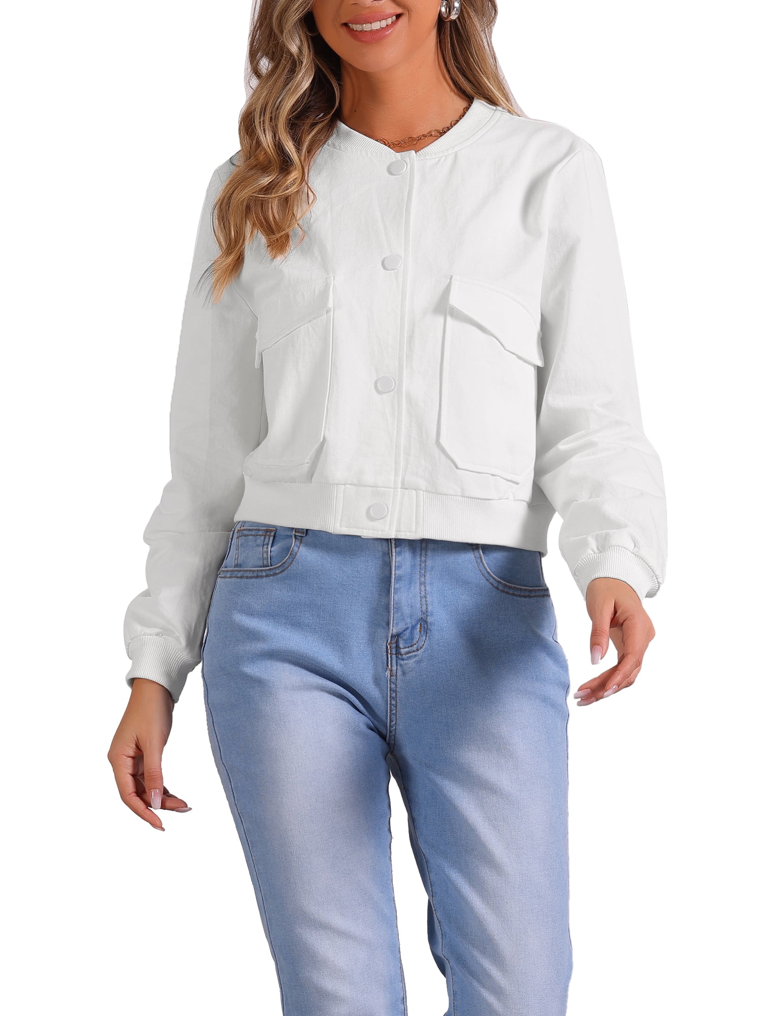 INSPIRE CHIC Women's Casual Stand Collar Metallic Zip Crop