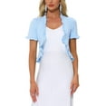 thumbnail image 1 of INSPIRE CHIC Cropped Cardigan for Women's Open Front Ruffle Knit Shrugs XS Light Blue, 1 of 6