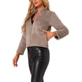 thumbnail image 1 of INSPIRE CHIC Cropped Fleece Jacket for Women's Stand Collar Zip-Up Faux Fur Coats, 1 of 6