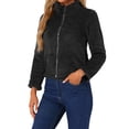 thumbnail image 1 of INSPIRE CHIC Cropped Fleece Jacket for Women's Stand Collar Zip-Up Faux Fur Coats, 1 of 6