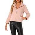 thumbnail image 1 of INSPIRE CHIC Cropped Fleece Jacket for Women's Stand Collar Zip-Up Faux Fur Coats, 1 of 6