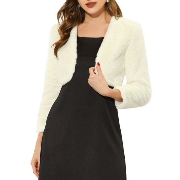 INSPIRE CHIC Formal Bolero for Women's Evening Dressy Faux Fur Shrug Jacket L Beige