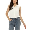 thumbnail image 1 of INSPIRE CHIC Women's Button Down Shirt Sleeveless Lapel V Neck Tunic Chambray Denim Top L White, 1 of 6