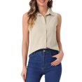 thumbnail image 1 of INSPIRE CHIC Women's Button Down Shirt Sleeveless Lapel V Neck Tunic Chambray Denim Top XL Light Khaki, 1 of 6