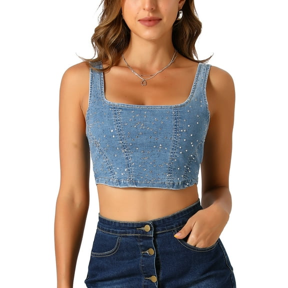 INSPIRE CHIC Denim Corset Tops for Women's Sleeveless Bustier Jean Crop Tank Top